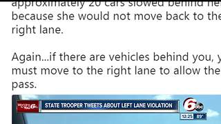 Indiana State Police trooper stops vehicle for driving slow in left lane