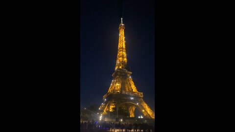 The Eiffel Tower lit up at night