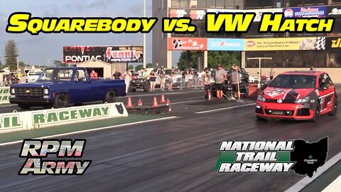 VW Hatch vs Chevy C10 Midnight Street Drags at National Trail Raceway