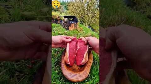 Outdoor steak cooking 🤤 #Shorts #cooking #steak #nature #outdoors #viral #food
