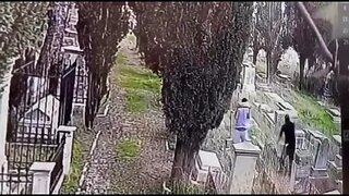 ⋯ CCTV footage of the attack by Israeli Jews against Christian graves in Jerusalem.