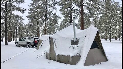 AZ Winter Snowstorm Hot Tent Camping: Forest Service Asked Me To Move Camp, Cookies in the Cast Iron