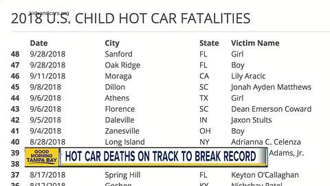 2018: Likely highest number of hot car deaths