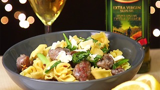 Sausage, feta and green onion tortellini bowl