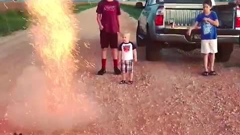 Little boy sees fireworks for the first time