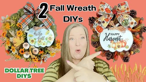 2 Fall Wreath DIYs ~ Dollar Tree Fall Wreath Tutorials ~ Small Fall Wreaths 8 inch Wreath Form!