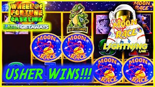 USHER HELPS US WIN! BACK TO BACK! Wheel of Fortune Latin Getaways VS Lightning Link Moon Race Slot