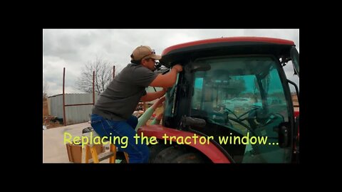 Feeding cows and replacing tractor window...