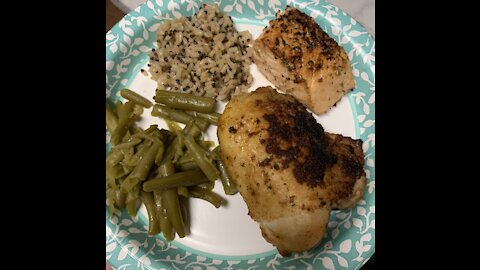 Chicken thighs, seared then baked,