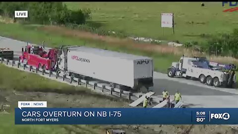 Cars overturn on NB I-75