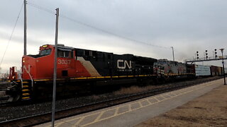 CN 3037 KCS 4517 & DPU UP 5455 Engines Manifest Train In Ontario