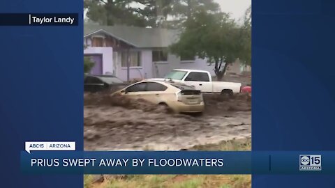 Prius swept away by floodwaters in Flagstaff