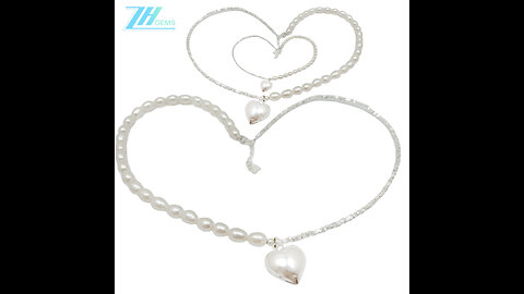 Freshwater Pearl Necklace Dainty Pearl Necklace Pearl choker Gift for her Gift Idea heart shape pendant 20231222-07-08