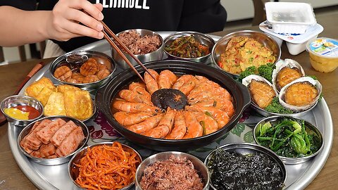 Cooking Mukbang :) Real Shrimp Stew~, enoki mushroom pancake, home cooked meal.