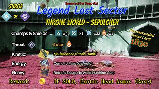 Destiny 2 Legend Lost Sector: Throne World - Sepulcher on my Strand Warlock 7-10-23
