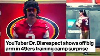 Dr Disrespect Shows Off His CANNON At San Francisco 49ers Training Camp, Launches 63 Yard Pass