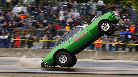 Blower Surging 1969 Camaro SS Crashes at 2019 Byron Dragway World Power Wheelstand Competition