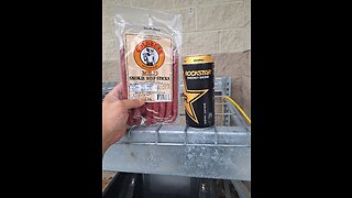 Gold Rush Mild Beef Smokies and Rockstar Energy