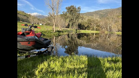 Action shots riding Sea Doo Spark Trixx in the pond after heavy rains