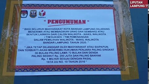 Jelang Pilwakot Bandrlmpung Tertempel Pengumuman Dilarang nerima/bagikan Sembako/uang dari Paslon/TS