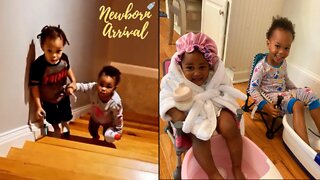 Scrappy's Son Breland Helps His Little Sister Climb The Stairs! ❤️