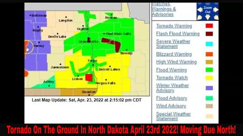 Tornado On The Ground In North Dakota April 23rd 2022! Headed Due North!