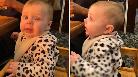 Baby's hilarious reaction to chef's fire at hibachi restaurant