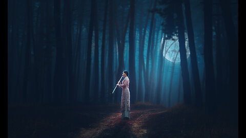Girl with Flute in Dark Forest Photoshop Manipulation