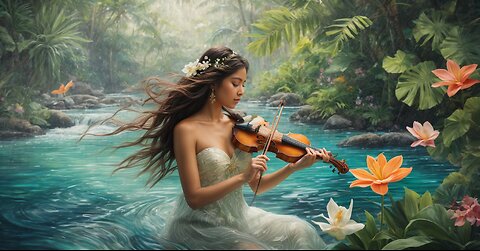 String music with tropical flowing stream