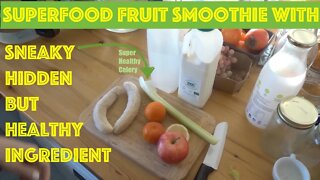 SuperFood Fruit Smoothie With A Twist Sneaky Healthiest Hidden Ingredient: Celery. Easy Simple Cheap