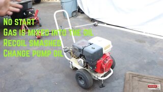 Honda Powered Pressure Washer with A LOT OF ISSUES Owner Caused PLUS HOW TO CHANGE PUMP OIL
