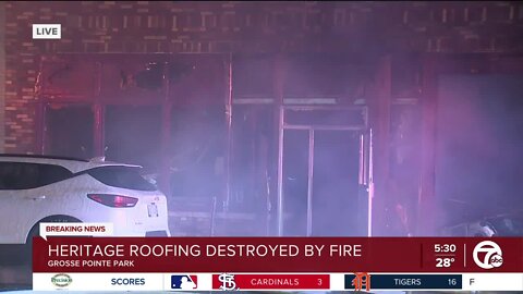 Fire at Heritage Roofing in Grosse Pointe Park