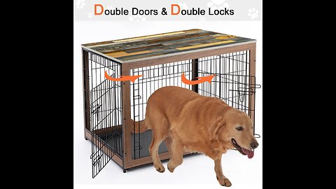 Review Megidok Wooden Dog Crate Furniture with Cushion, Dog Crate End Table with Tray, Double D...