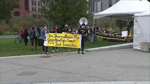 Demonstrators gather in Cleveland to push for public transit to be included in infrastructure bill