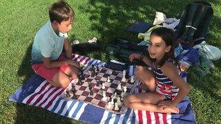 Serena Cuellar vs Markus Cuellar, 1 1/2 minute blitz chess, Game 1, Highland Lakes, Beach 1