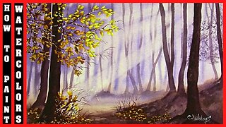 HOW TO PAINT A MISTY FOREST LANDSCAPE WITH SUN BEAMS IN WATERCOLOR