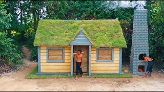 Building Underground Grass House with Decoration Living Room