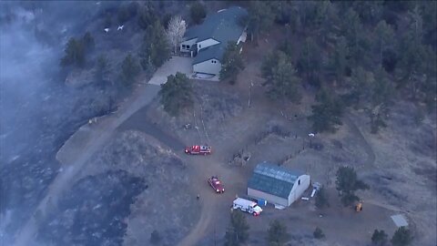 Raw aerial images: Bear Fire burns near homes in Golden Gate Canyon