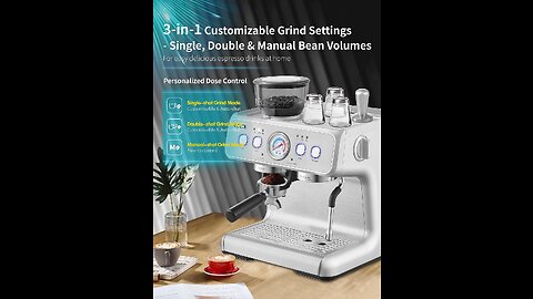 Gevi 20Bar Semi Automatic Espresso Machine With Grinder & Steam Wand.