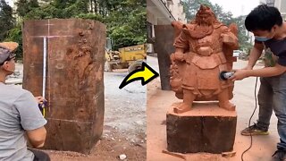 Creative skill wooden Guan Yu Statue Wood Carving Sculpture 2021