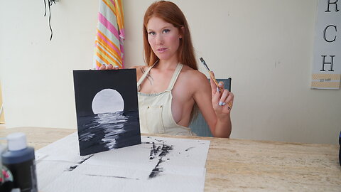 Guided Painting ASMR | Moon & Water | Black & White Acrylic Paint