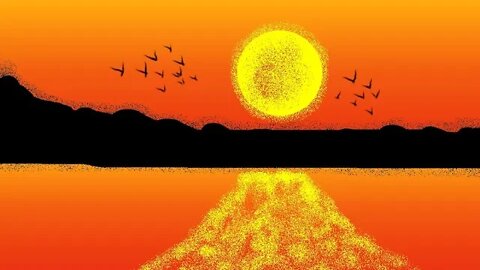 Sunset Scenery Drawing On The River With MS Paint