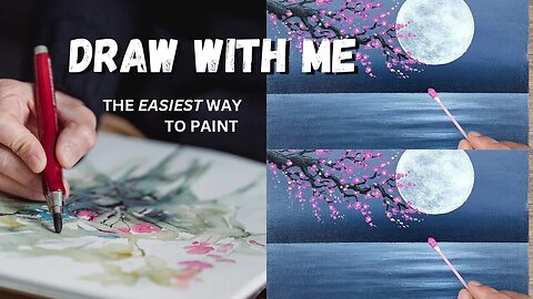 Full Moon Acrylic Painting for Beginners/ Cherry Blossom Painting