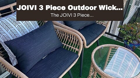 JOIVI 3 Piece Outdoor Wicker Furniture Bistro Set, Patio Rattan Conversation Set with Round Gla...