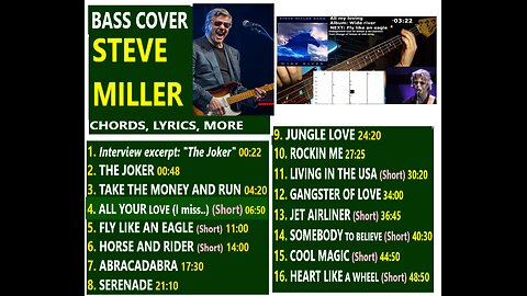 Bass cover STEVE MILLER BAND (New) _ Chords, Lyrics, MORE