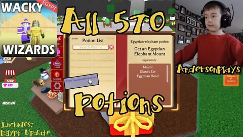 AndersonPlays Roblox Wacky Wizards All Potions - All 570 Potions Book Recipes - Egypt Update