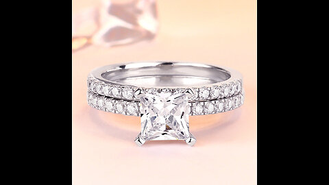 KATARINA Princess Cut Diamond Anniversary Wedding Band Stackable Ring in Sterling Silver (110...