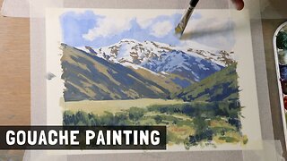 How to Paint a MOUNTAIN LANDSCAPE in Gouache - Simple Gouache Painting Techniques