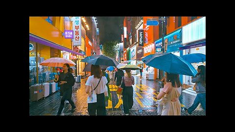 Seoul Rain Walk In Myeongdong on a Typhoon Night _ Korea Travel 4K HDR