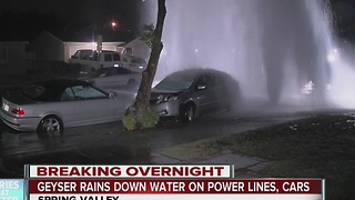 Huge geyser after car crashes into hydrant in Spring Valley